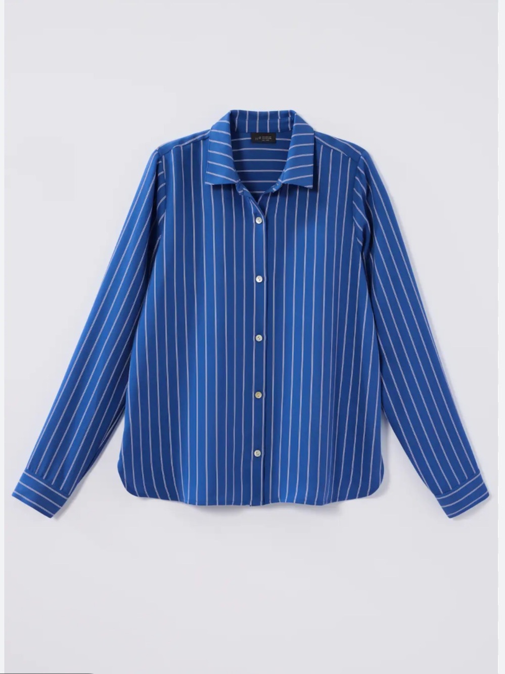 J. JILL BLUE OPAL DUAL PIN STRIPE WEAREVER EASY-CARE SATIN BUTTON FRONT SHIRT - Picture 4 of 11
